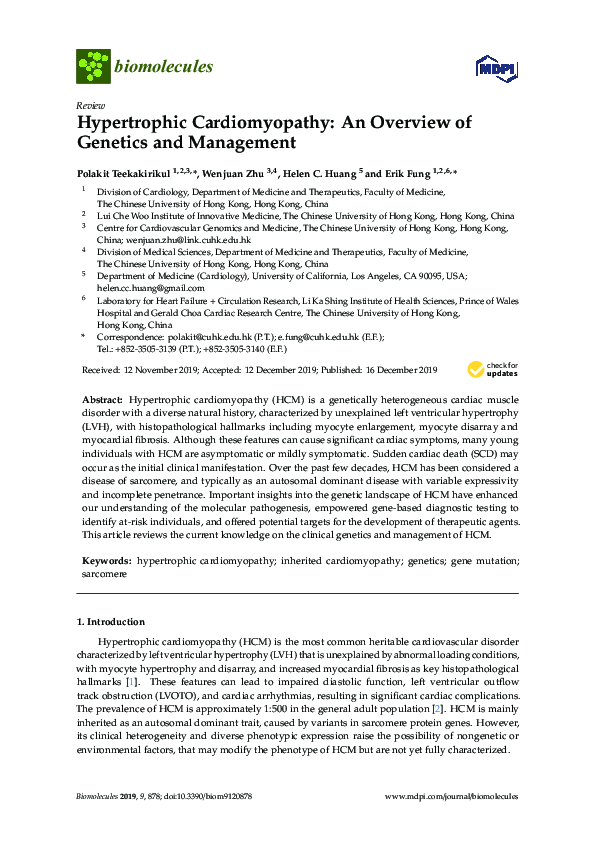 (PDF) Hypertrophic Cardiomyopathy: An Overview of Genetics and Management