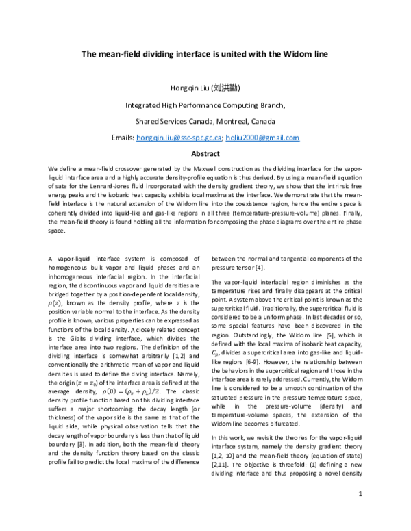 (PDF) The mean-field dividing interface is united with the Widom line