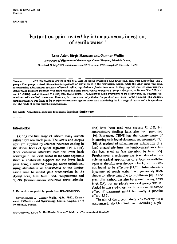 (PDF) Parturition pain treated by intracutaneous injections of sterile ...