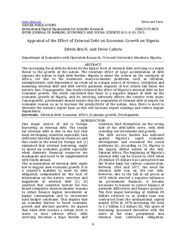 (PDF) Appraisal of the Effect of External Debt on Economic Growth on ...
