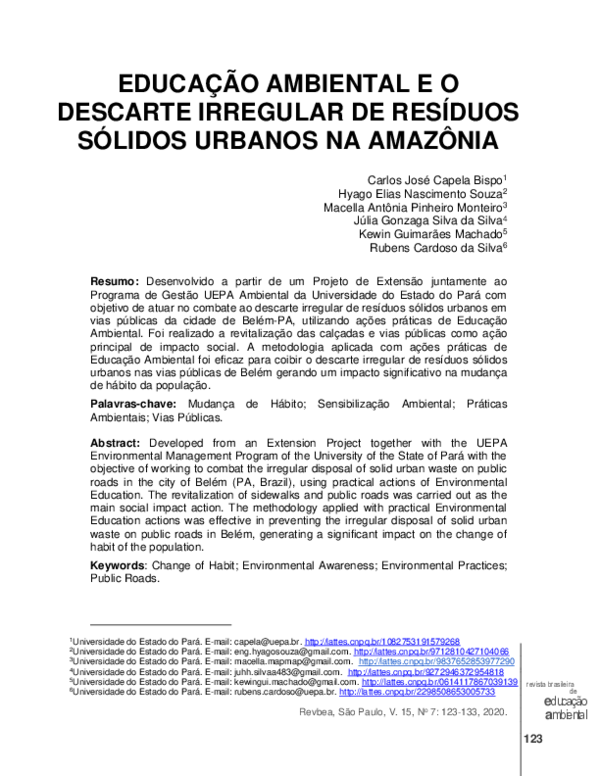 (PDF) Educação Ambiental e o descarte irregular de resíduos sólidos ...