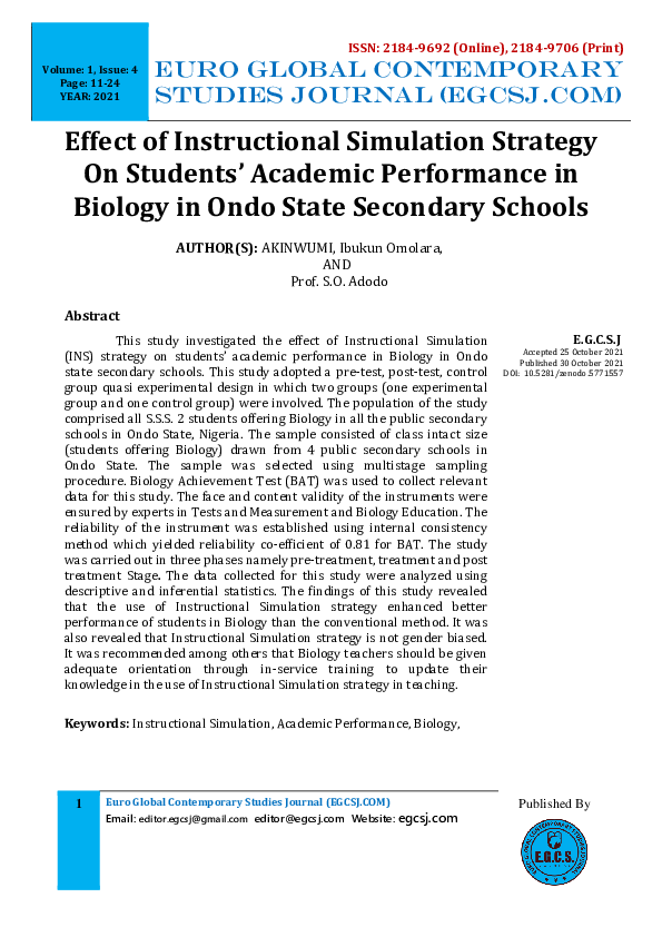 (PDF) Effect of Instructional Simulation Strategy On Students' Academic ...