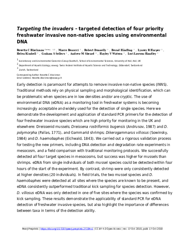 (PDF) Targeting the invaders – targeted detection of four priority ...
