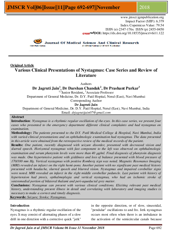 (PDF) Various Clinical Presentations of Nystagmus: Case Series and ...
