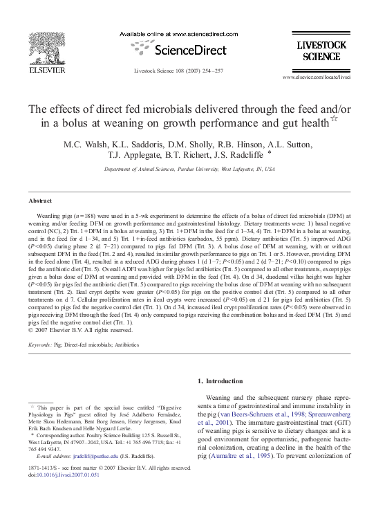 (PDF) The effects of direct fed microbials delivered through the feed ...