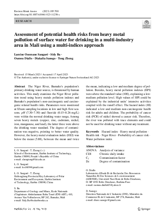 (PDF) Assessment of potential health risks from heavy metal pollution ...