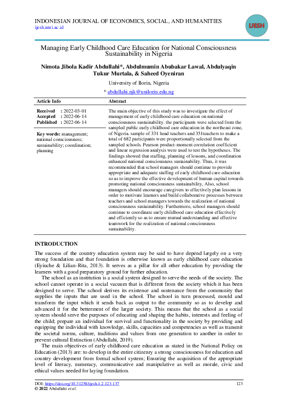 (PDF) Managing Early Childhood Care Education for National ...