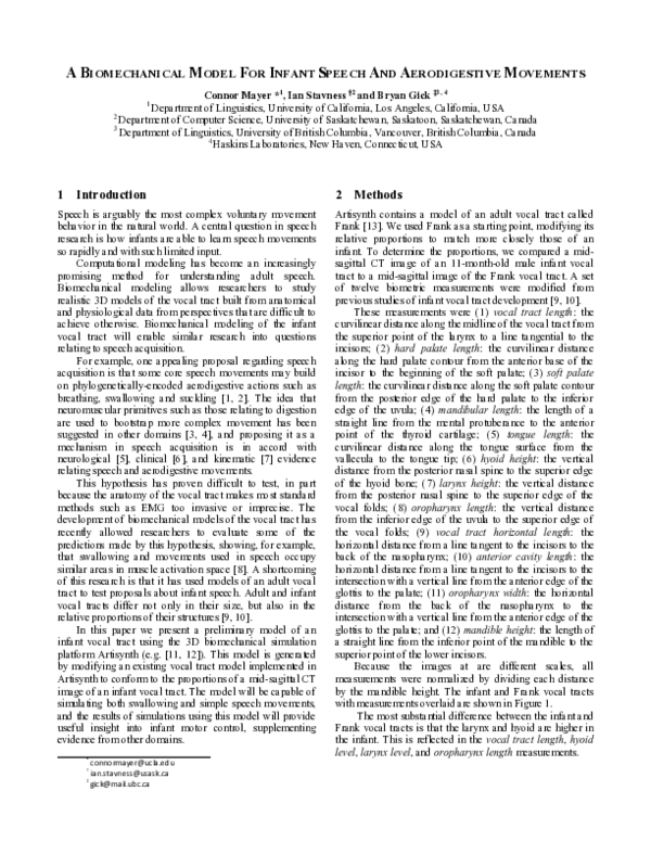 (PDF) A biomechanical model for infant speech and aerodigestive movements