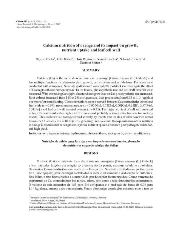 (PDF) Calcium Nutrition of Orange and Its Impact on Growth, Nutrient ...