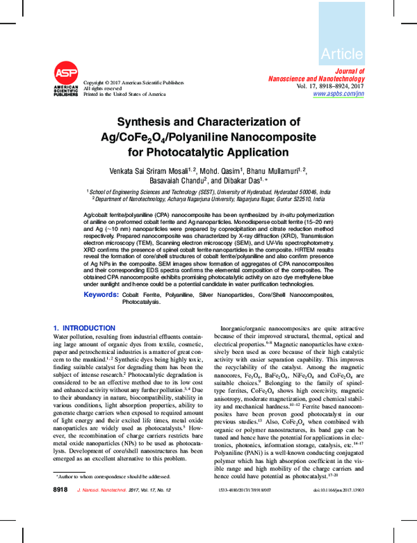 (PDF) Synthesis and Characterization of Ag/CoFe2O4/Polyaniline ...