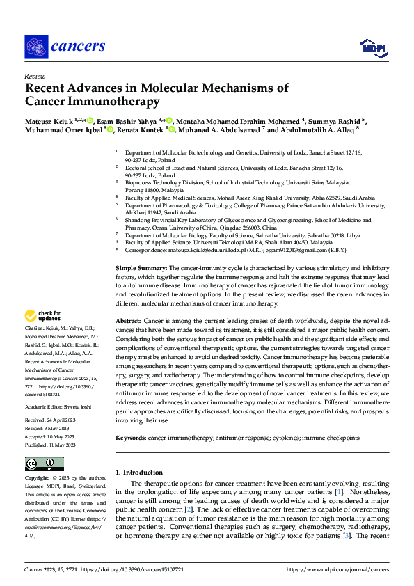 (PDF) Recent Advances in Molecular Mechanisms of Cancer Immunotherapy