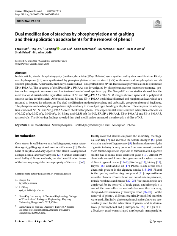 (PDF) Dual modification of starches by phosphorylation and grafting and ...