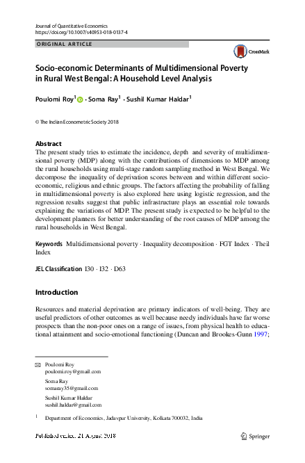 (PDF) Socio-economic Determinants of Multidimensional Poverty in Rural ...