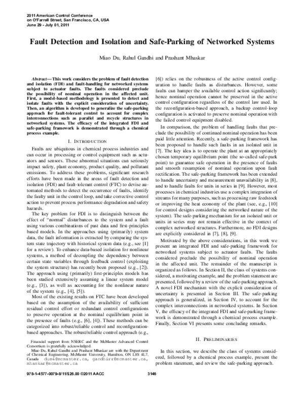 (PDF) Fault detection and isolation and safe-parking of networked systems