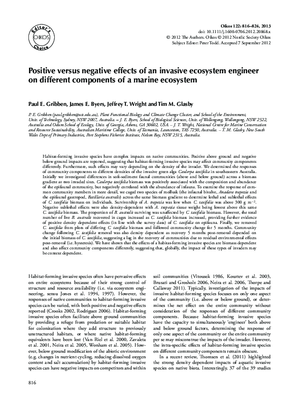 (PDF) Positive versus negative effects of an invasive ecosystem ...
