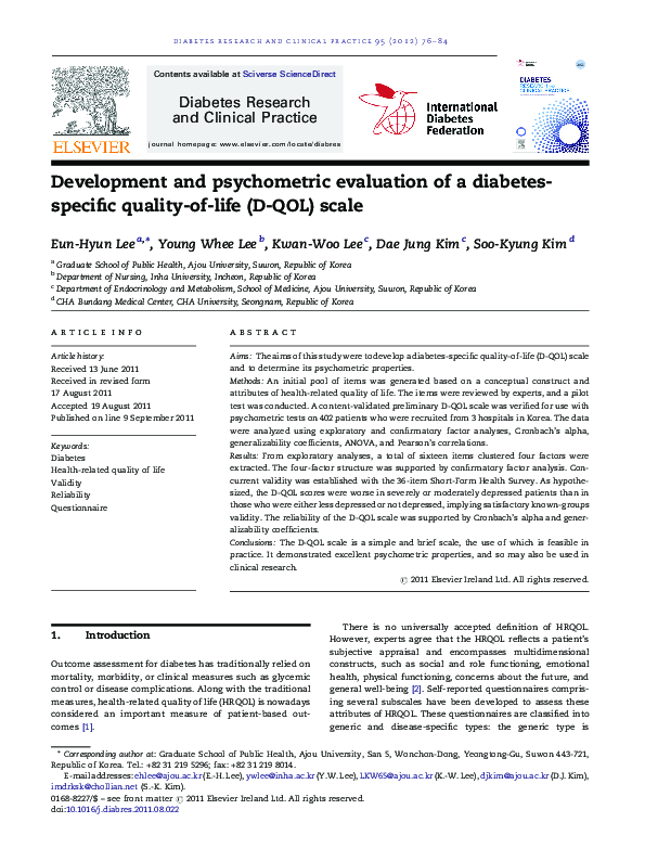 (PDF) Development and psychometric evaluation of a diabetes-specific ...