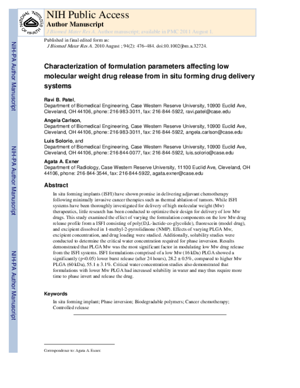 (PDF) Characterization of formulation parameters affecting low ...