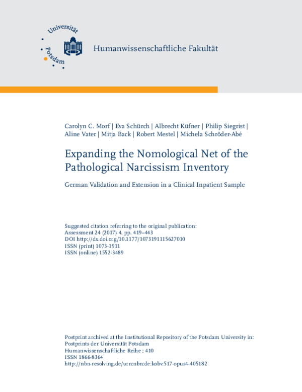 (PDF) Expanding the Nomological Net of the Pathological Narcissism ...