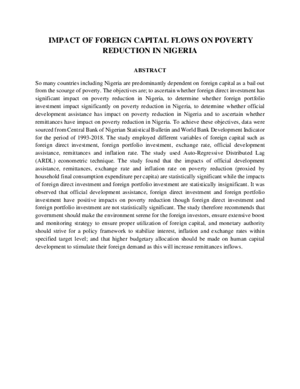 (PDF) IMPACT OF FOREIGN CAPITAL FLOWS ON POVERTY REDUCTION IN NIGERIA