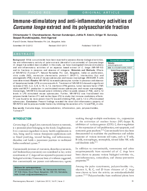 (PDF) Immune-stimulatory and anti-inflammatory activities of Curcuma ...