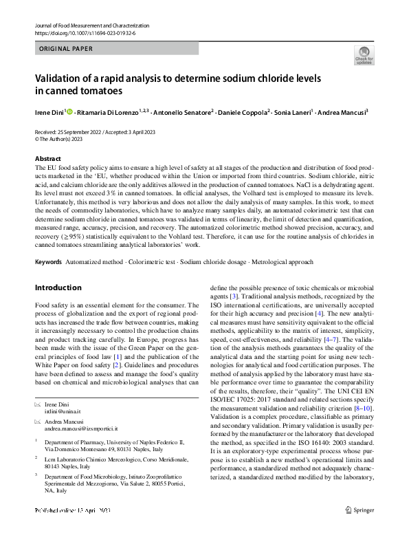 (PDF) Validation of a rapid analysis to determine sodium chloride ...