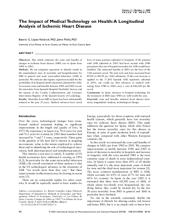 (PDF) The Impact of Medical Technology on Health: A Longitudinal ...