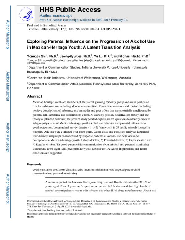 (PDF) Exploring Parental Influence on the Progression of Alcohol Use in ...