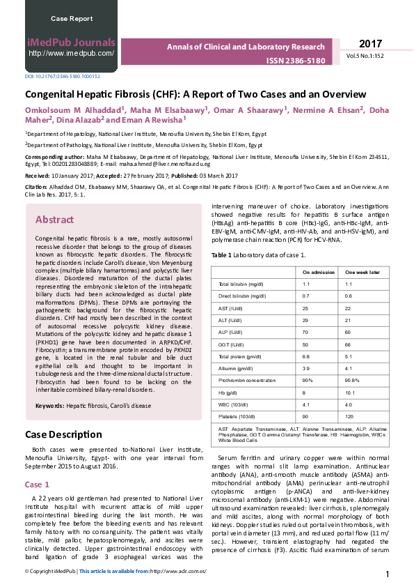 (PDF) Congenital Hepatic Fibrosis (CHF) A Report of Two Cases and an