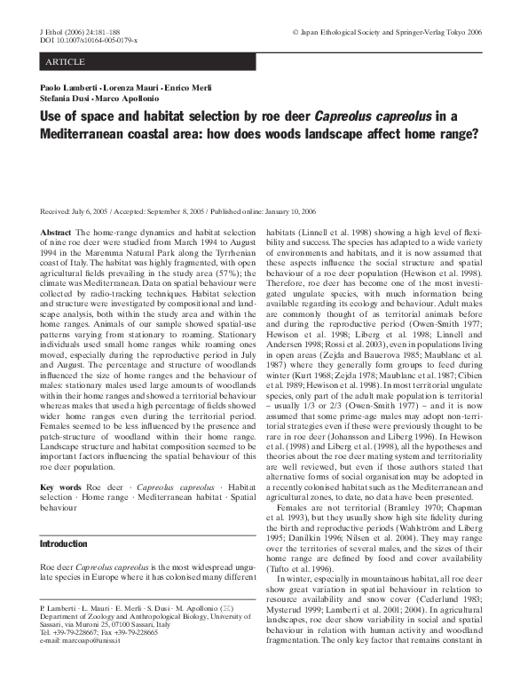 (PDF) Use of space and habitat selection by roe deer Capreolus ...