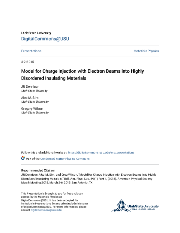 (PDF) Model for Charge Injection with Electron Beams into Highly ...