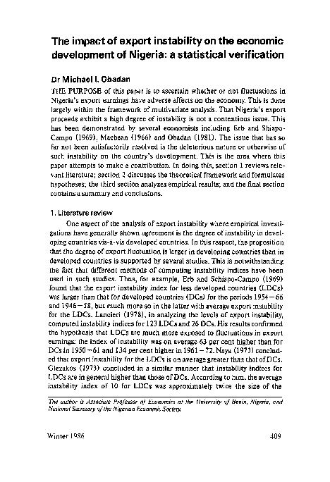 (PDF) The impact of export instability on the economic development of ...