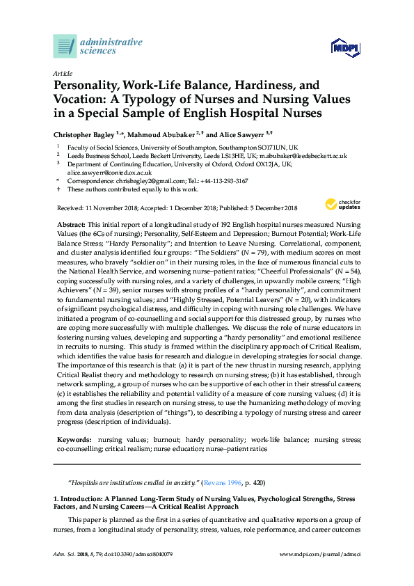 (PDF) Personality, Work-Life Balance, Hardiness, and Vocation: A ...