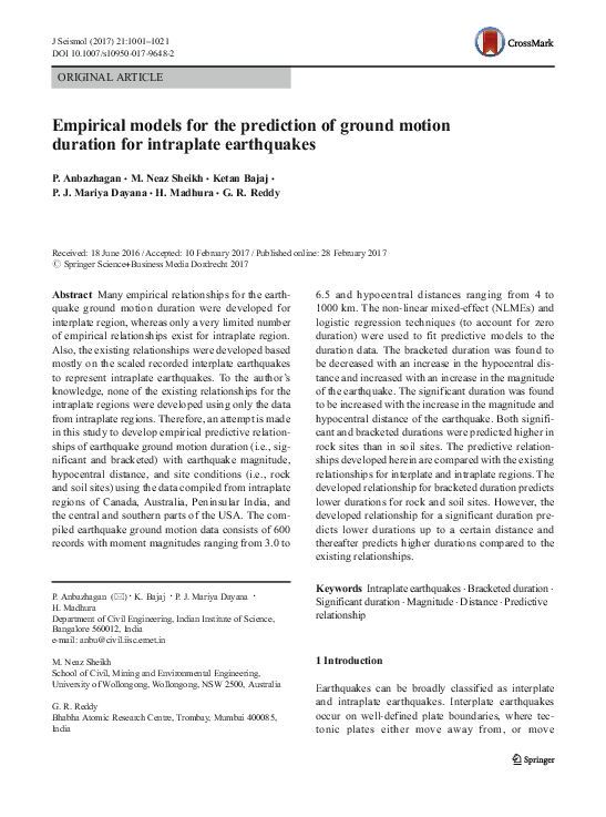 (PDF) Empirical models for the prediction of ground motion duration for ...
