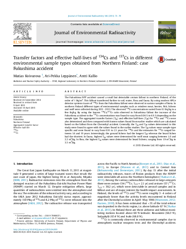 (PDF) Transfer factors and effective half-lives of 134Cs and 137Cs in ...