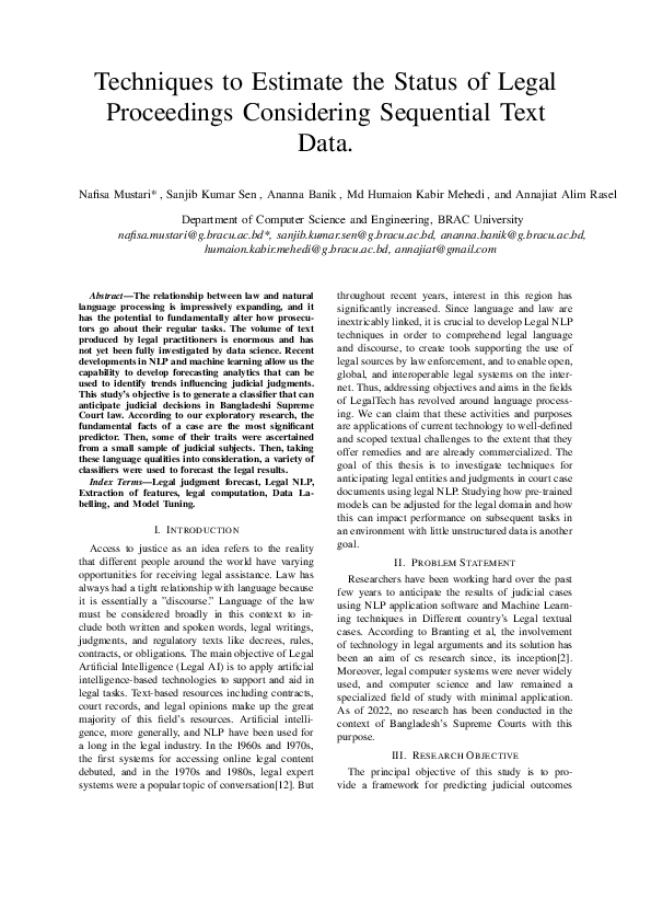 (PDF) Techniques to Estimate the Status of Legal Proceedings ...