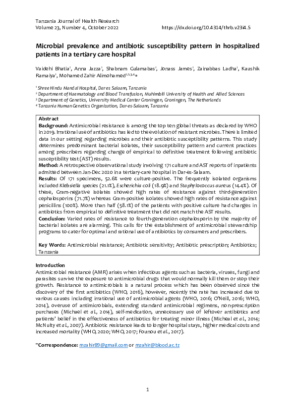 (PDF) Microbial prevalence and antibiotic susceptibility pattern in ...