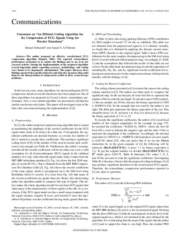 (PDF) Comments on "An efficient coding algorithm for the compression of ...