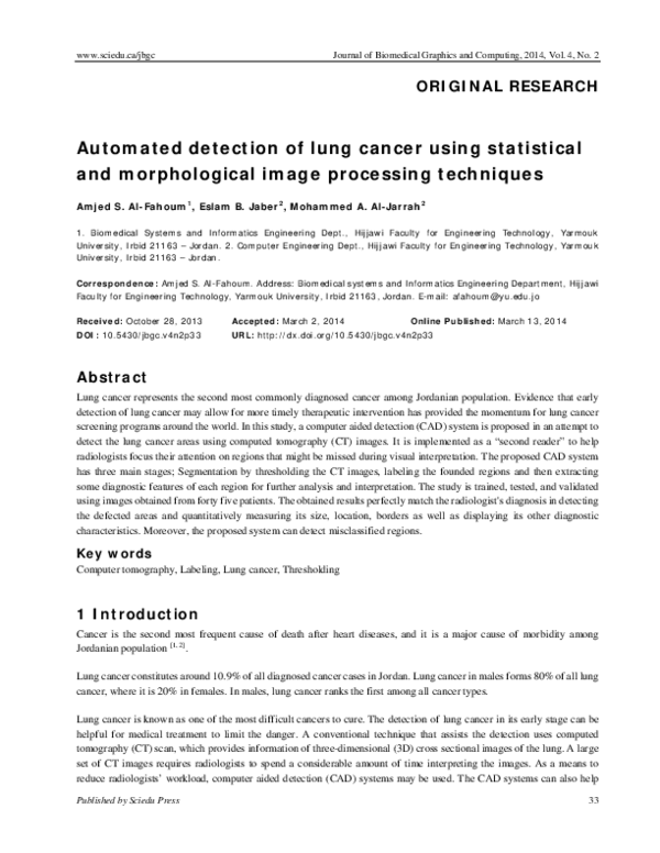 (PDF) Automated detection of lung cancer using statistical and ...