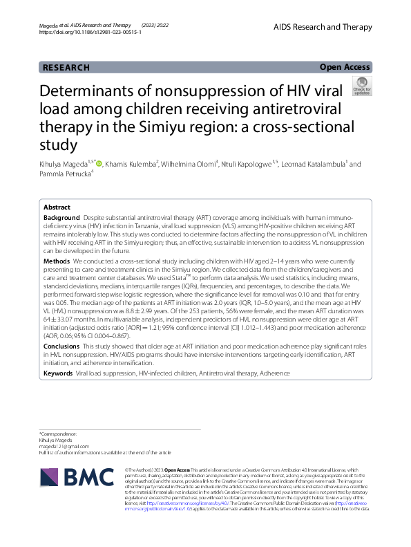 (PDF) Determinants of nonsuppression of HIV viral load among children ...