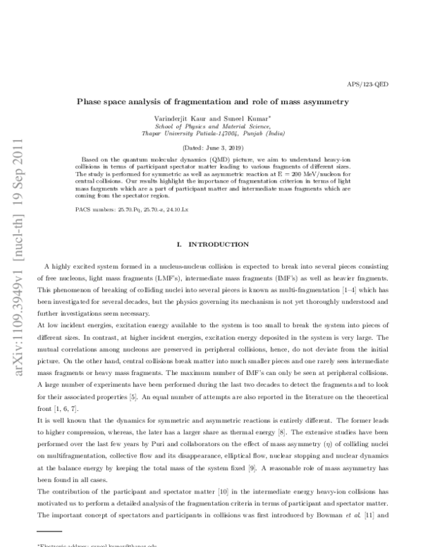 (PDF) Phase space analysis of fragmentation and the role of mass asymmetry