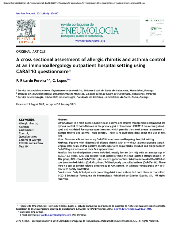 (PDF) A cross sectional assessment of allergic rhinitis and asthma ...