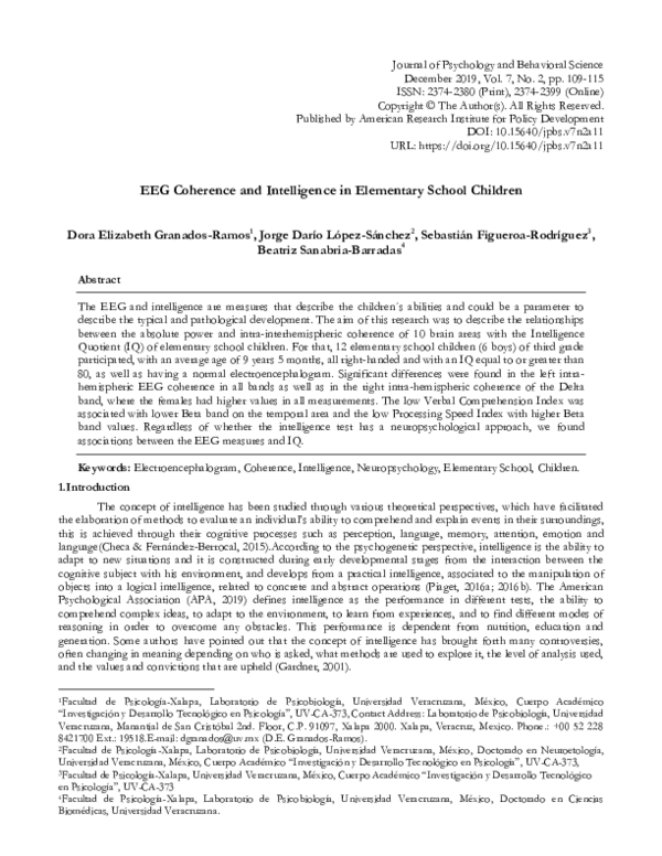 (PDF) EEG Coherence and Intelligence in Elementary School Children