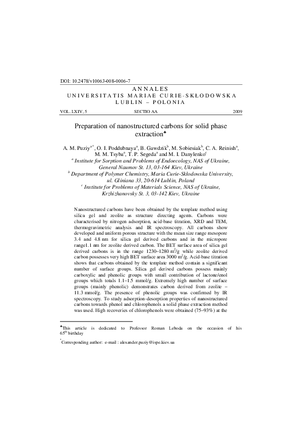 (PDF) Preparation of nanostructured carbons for solid phase extraction