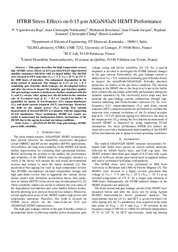 (PDF) HTRB Stress Effects on 0.15 µm AlGaN/GaN HEMT Performance