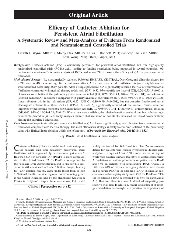 (PDF) Efficacy of Catheter Ablation for Persistent Atrial Fibrillation