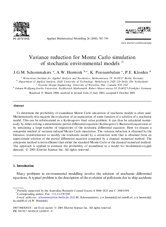 (PDF) Variance reduction for Monte Carlo simulation of stochastic ...