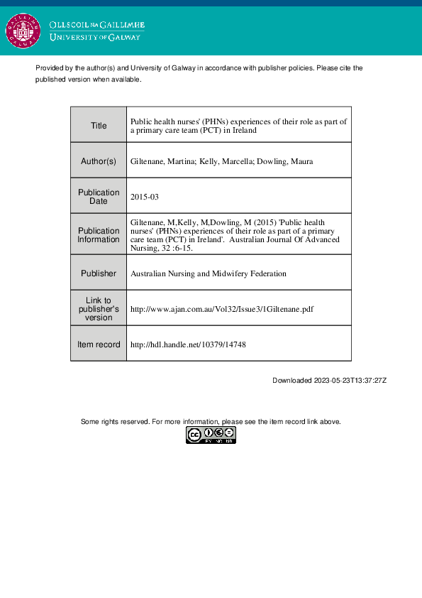 (PDF) Public Health Nurses (PHNs) Experiences of their Role as Part of ...