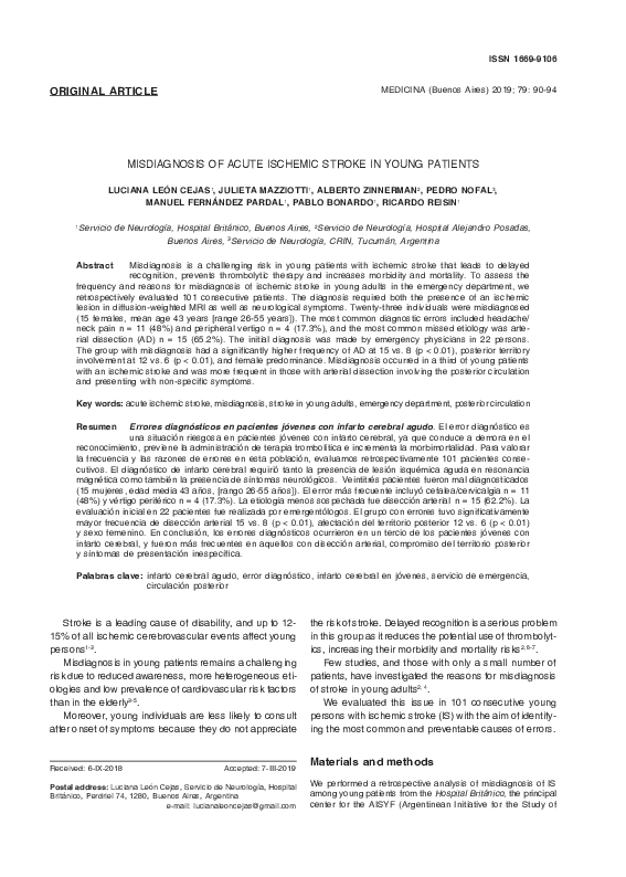(PDF) Misdiagnosis of acute ischemic stroke in young patients