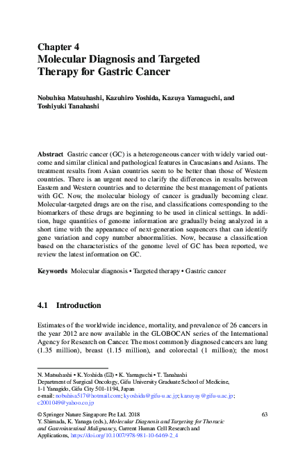 (PDF) Molecular Diagnosis and Targeted Therapy for Gastric Cancer
