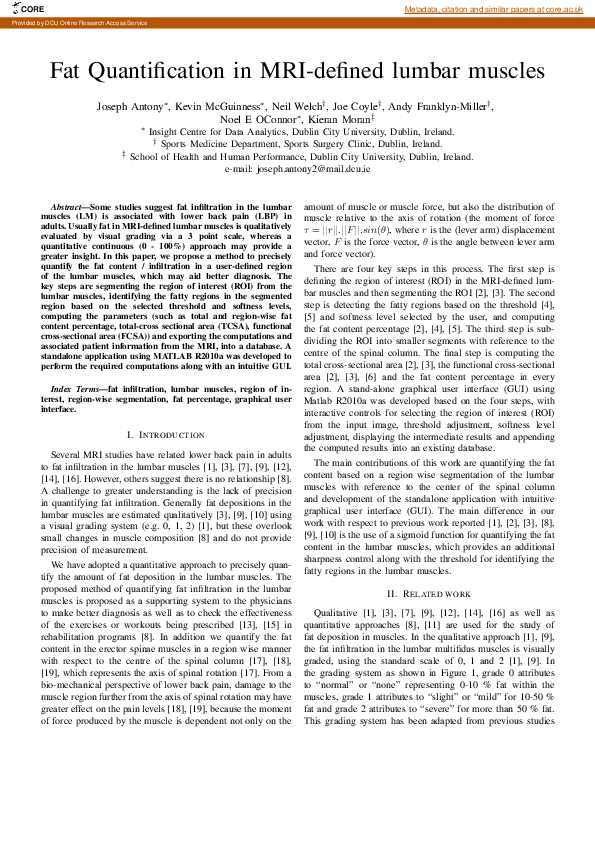 (PDF) Fat quantiﬁcation in MRI-deﬁned lumbar muscles